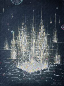 Ghanbari - painting of a glowing city on a circuit board