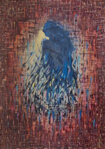 Ghanbari - painting of a blue female figure on red
