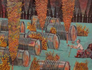 Tabatabai - Painting: a man with barrels and brooms