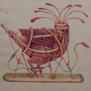 Tabatabai - Painting: a bird-shaped contraption with USB cables and spraying tubes