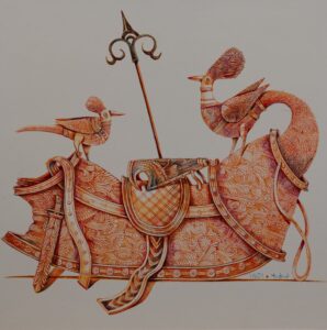 Tabatabai - Painting: a saddle with two birds